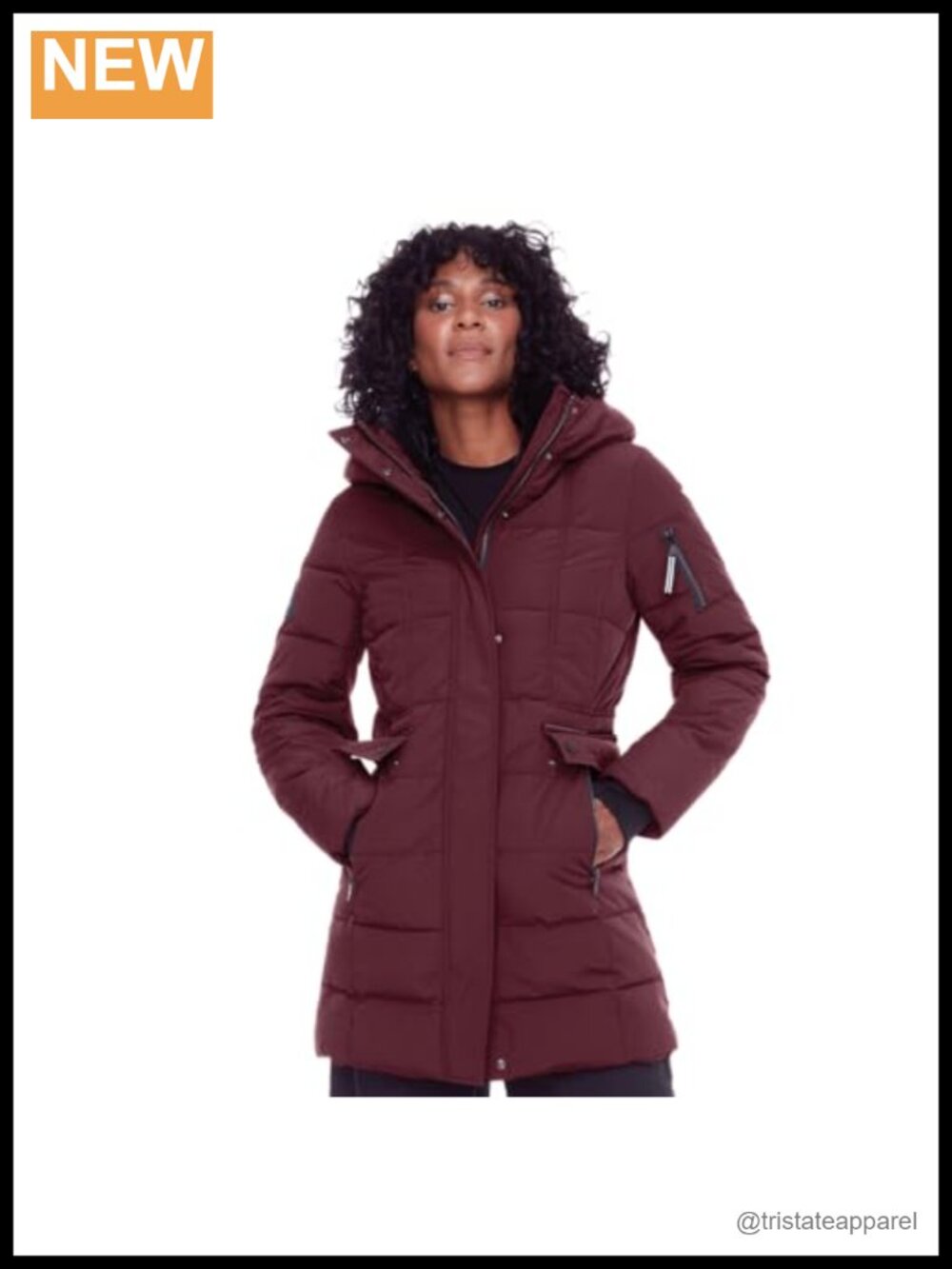 Vegan Down Insulated Mid-Length Parka Winter Coat with Hood